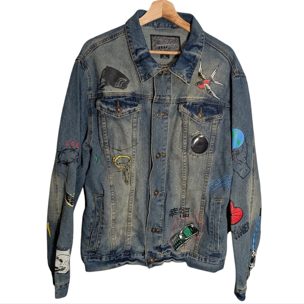 Brooklyn Cloth No Cap Retro 90s Graphics Denim Jean Jacket‎ Men's Size XL